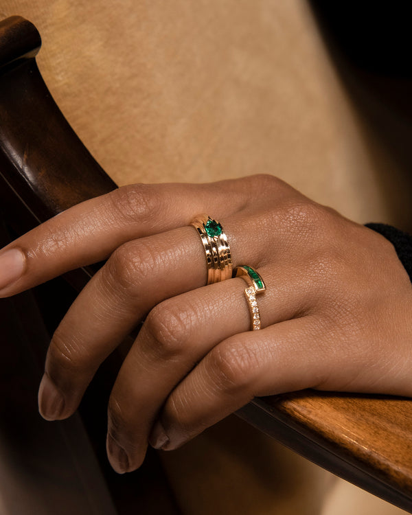 Azlee Staircase 5-Tier Emerald Hexagon Ring
