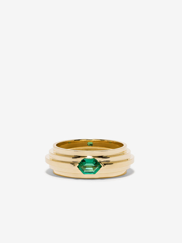 azlee Staircase 5-Tier Emerald Hexagon Ring