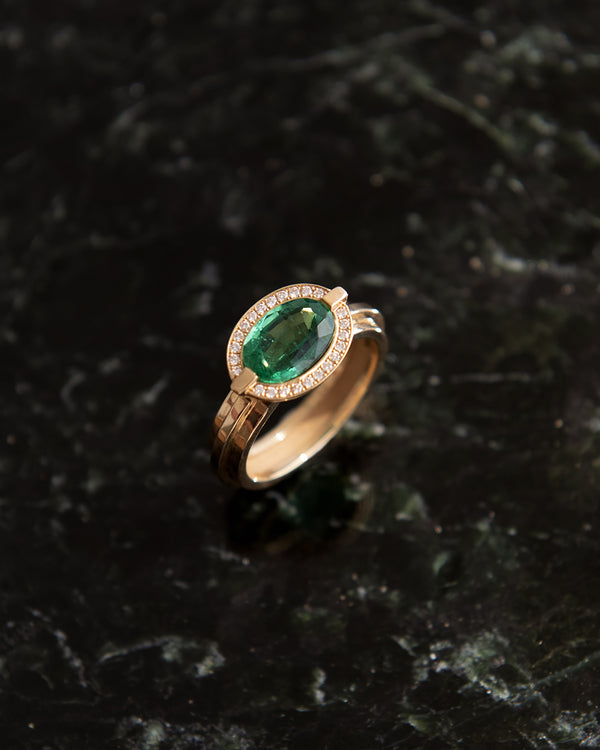 Azlee Staircase Emerald & Diamond Floating Ring