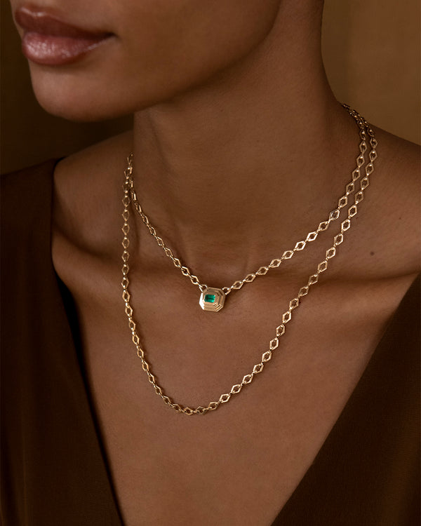 Azlee Staircase Emerald Medium Chain Necklace