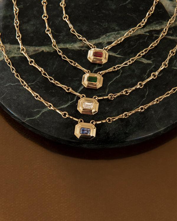 Azlee Staircase Emerald Motif Chain Necklace