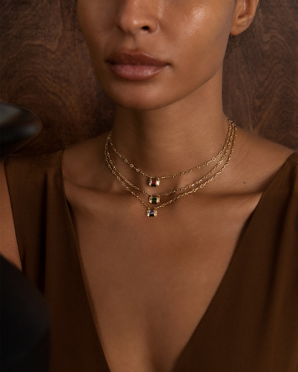 Azlee Staircase Ruby Motif Chain Necklace