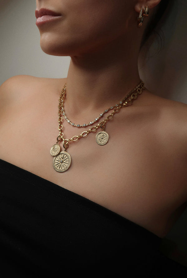 Azlee Sunburst Small Diamond Coin Charm