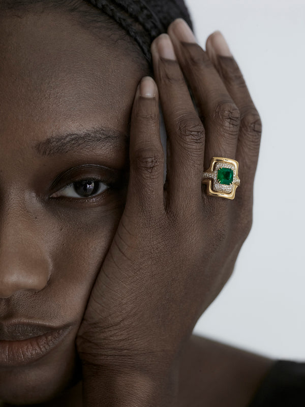 Azlee ĀZLEE X Gemfields Contour Emerald Pave Diamond Ring