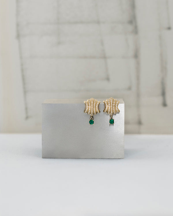 Azlee ĀZLEE X Gemfields Fluid Staircase Pave Earrings With Emerald Drops