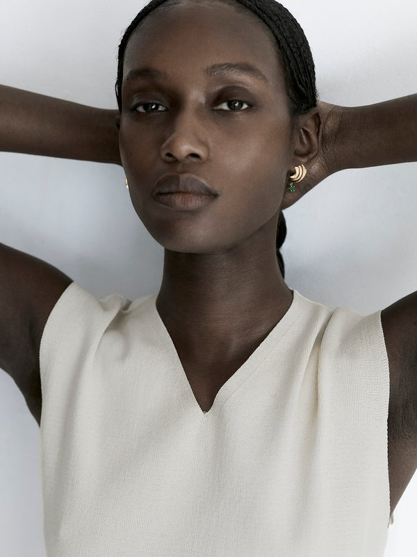 Azlee ĀZLEE X Gemfields Fluid Staircase Pave Earrings With Emerald Drops