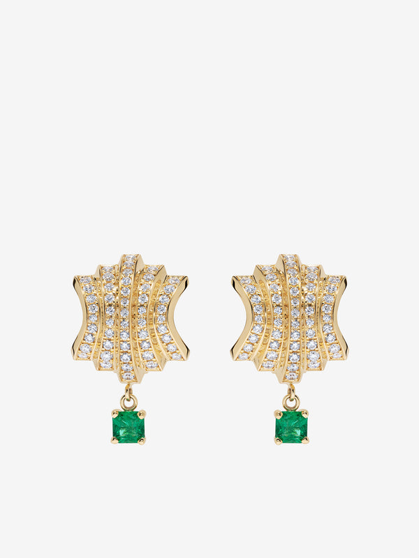 azlee ĀZLEE x Gemfields Fluid Staircase Pave Earrings with Emerald Drops