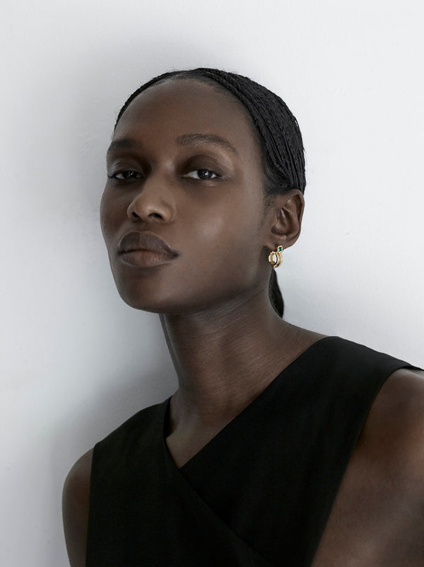 Azlee ĀZLEE X Gemfields Staircase 3-Tier Pave And Emerald Hoops