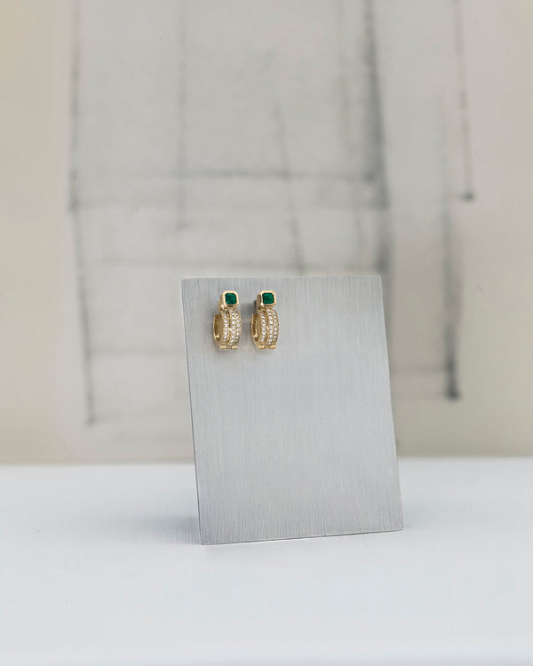 Azlee ĀZLEE X Gemfields Staircase 3-Tier Pave And Emerald Hoops