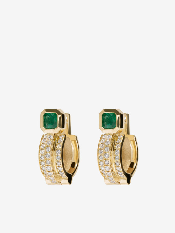 azlee ĀZLEE x Gemfields Staircase 3-Tier Pave and Emerald Hoops