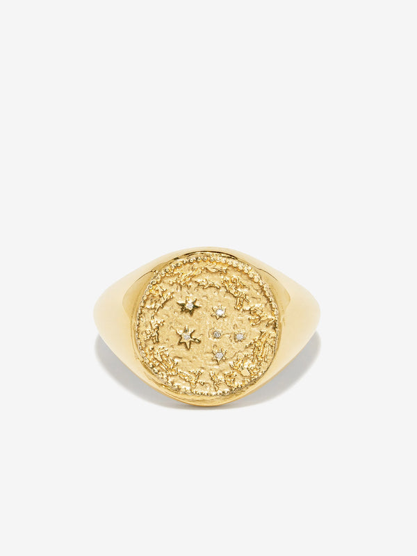 azlee Zodiac Wheel Signet Coin Ring