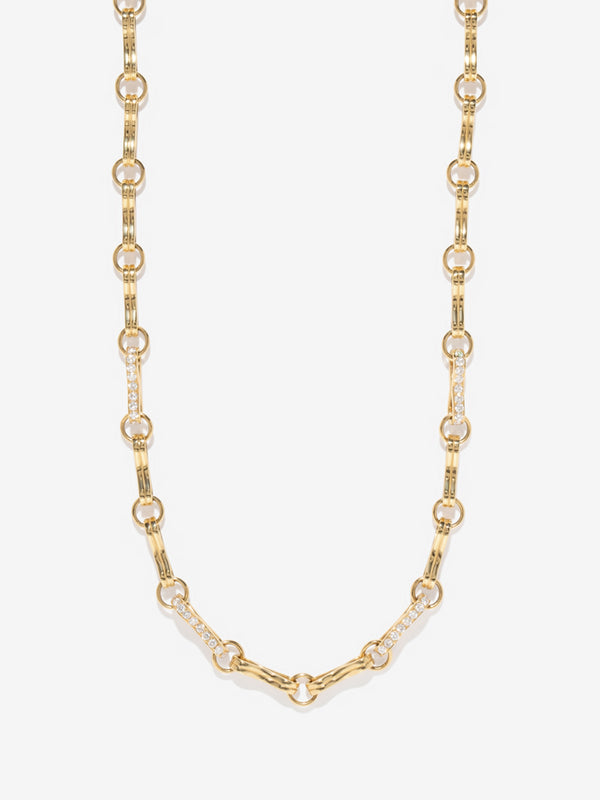 azlee Large Motif Double Link Chain with Diamond Links
