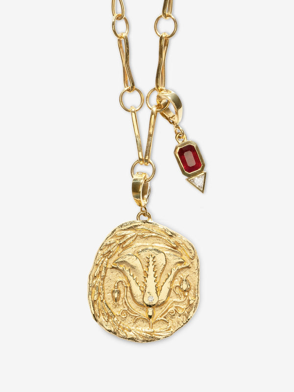 azlee Large Of The Earth Ruby & Trillion Diamond Modern Charm Necklace