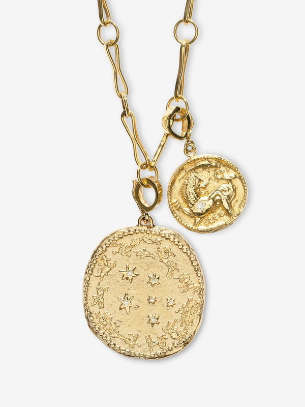 azlee Large Zodiac and Small Lion and Dolphin Modern Charm Necklace