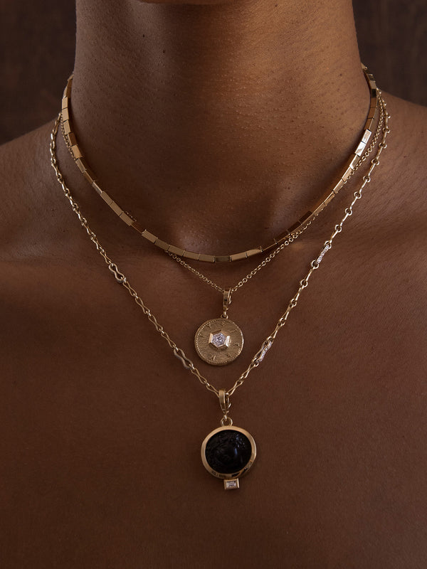 Azlee Nymph Venetian Black Glass Coin Charm With Baguette Diamond