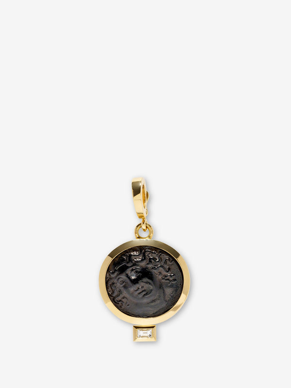 azlee Nymph Venetian Black Glass Coin Charm with Baguette Diamond