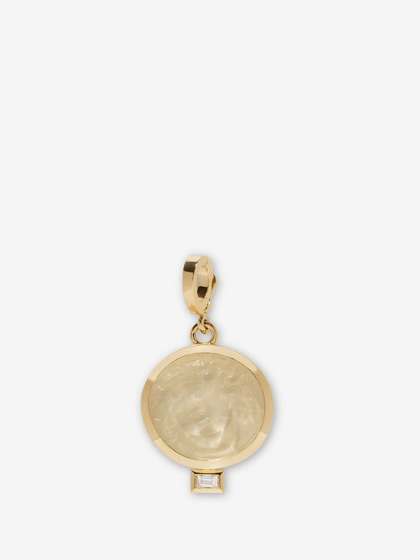 azlee Nymph Venetian White Glass Coin Charm with Baguette Diamond