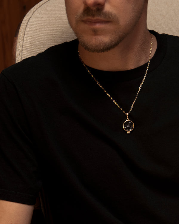 Azlee Owl Of Athena Venetian Black Glass Coin Charm With Baguette Diamond