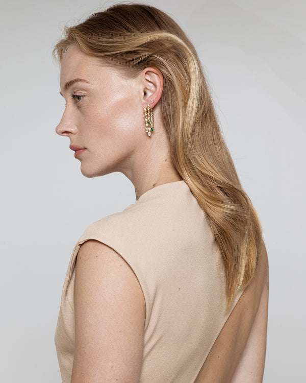 Azlee Pirouette Small 2-Strand Diamond & Emerald Earrings