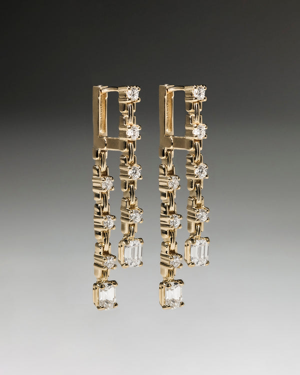 Azlee Pirouette Small 2-Strand Diamond & Emerald Earrings