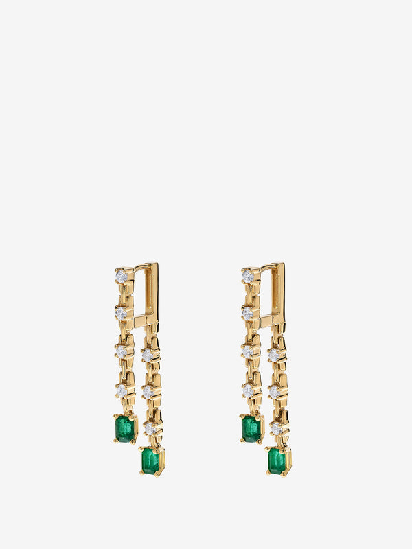 azlee Pirouette Small 2-Strand Diamond & Emerald Earrings