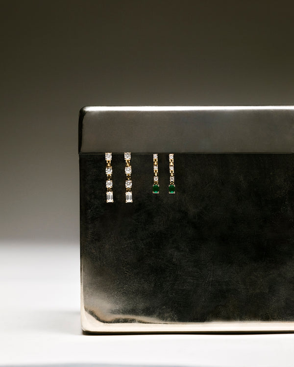 Azlee Pirouette Small Strand Diamond & Emerald Earrings