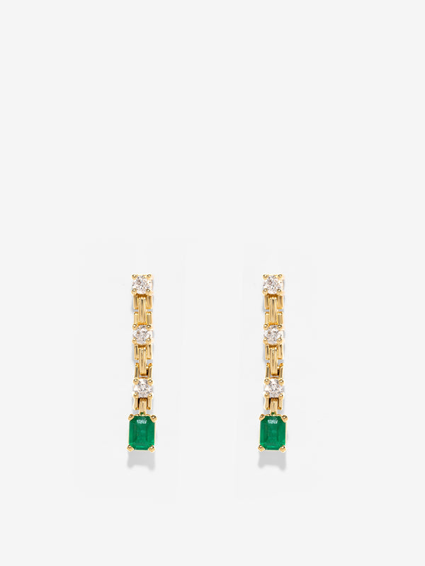 azlee Pirouette Small Strand Diamond & Emerald Earrings