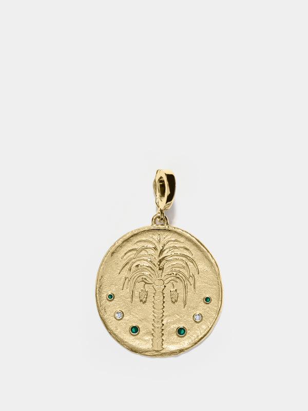 azlee Prosperity Palm Large Diamond & Emerald Coin Charm