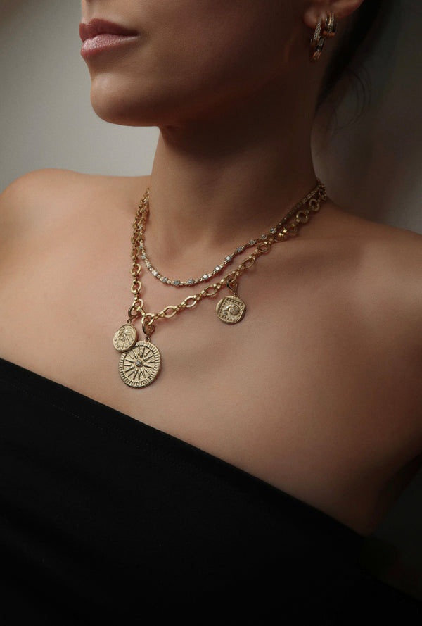 Azlee Prosperity Palm Small Diamond & Emerald Coin Charm