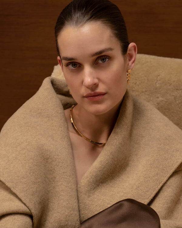 Azlee Scattered Gold Bar And Carre Diamond Staircase Earrings