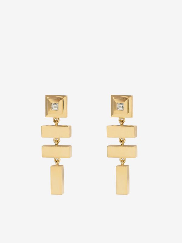 azlee Scattered Gold Bar and Carre Diamond Staircase Earrings