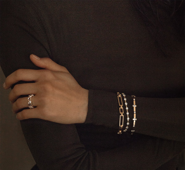 Azlee Scattered Gold Bar And Diamond Tennis Bracelet