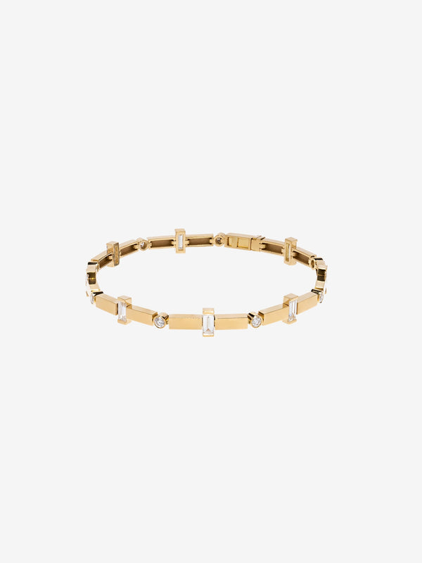 azlee Scattered Gold Bar and Diamond Tennis Bracelet