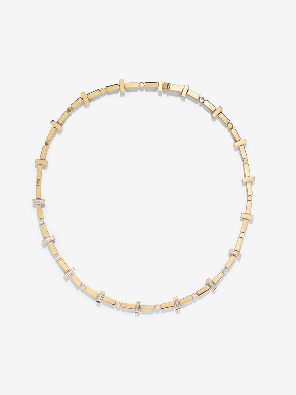 azlee Scattered Gold Bar and Diamond Tennis Necklace