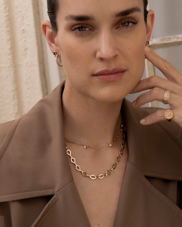 Azlee Small Motif Lozenge-Link Chain With Carre Diamonds