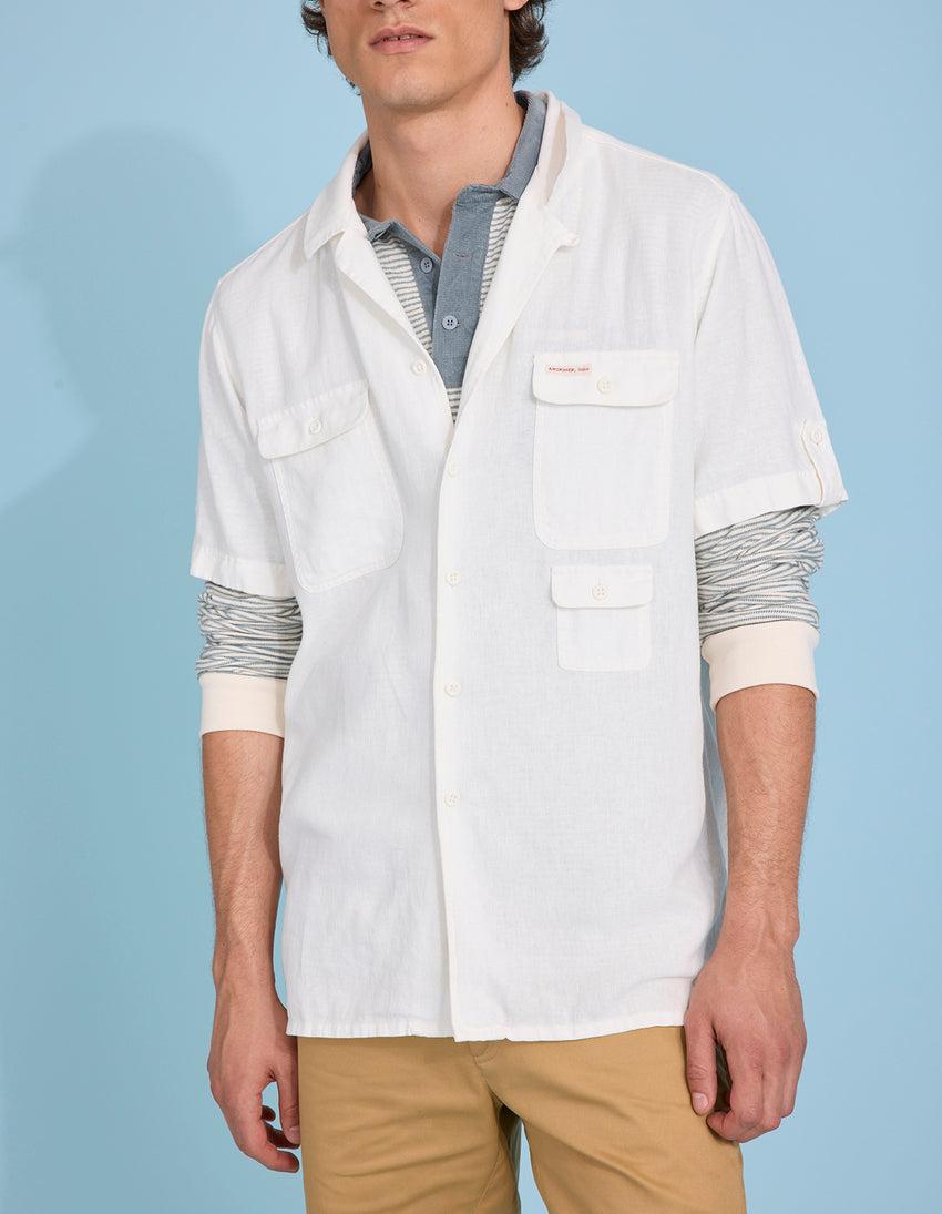 Aztech Mountain AMUNDSEN TRAVELLER LINEN CAMP SHIRT White
