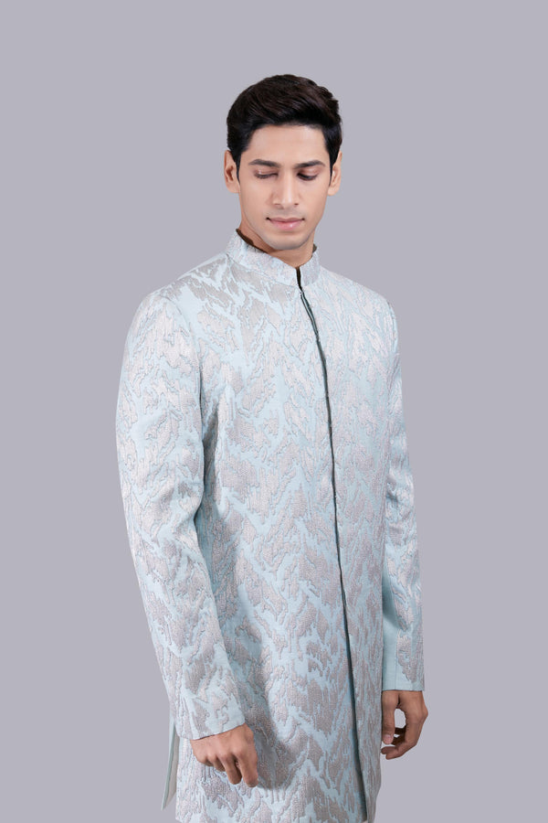 B More AQUA BLUE PURE SILK HAND JARI WORK INDO WESTERN