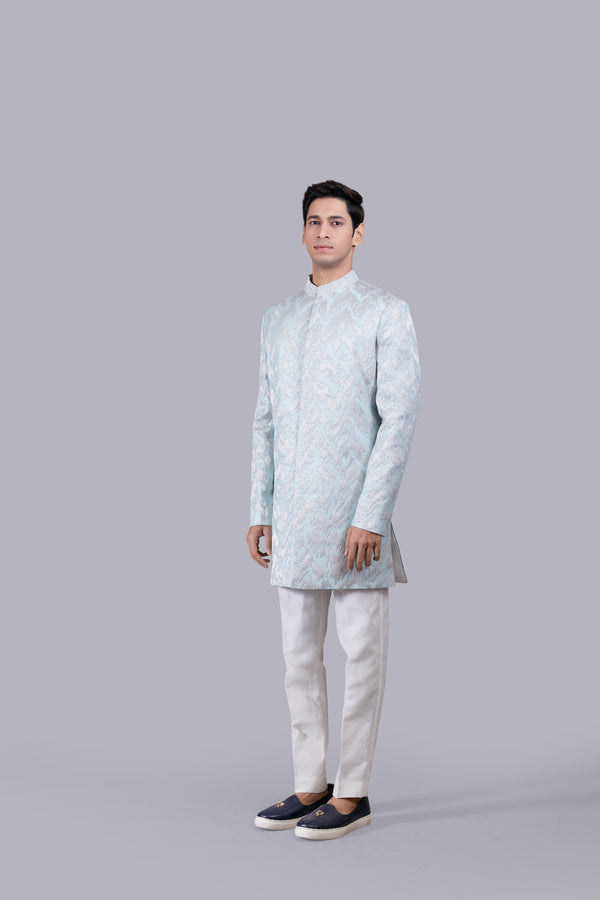 B More AQUA BLUE PURE SILK HAND JARI WORK INDO WESTERN