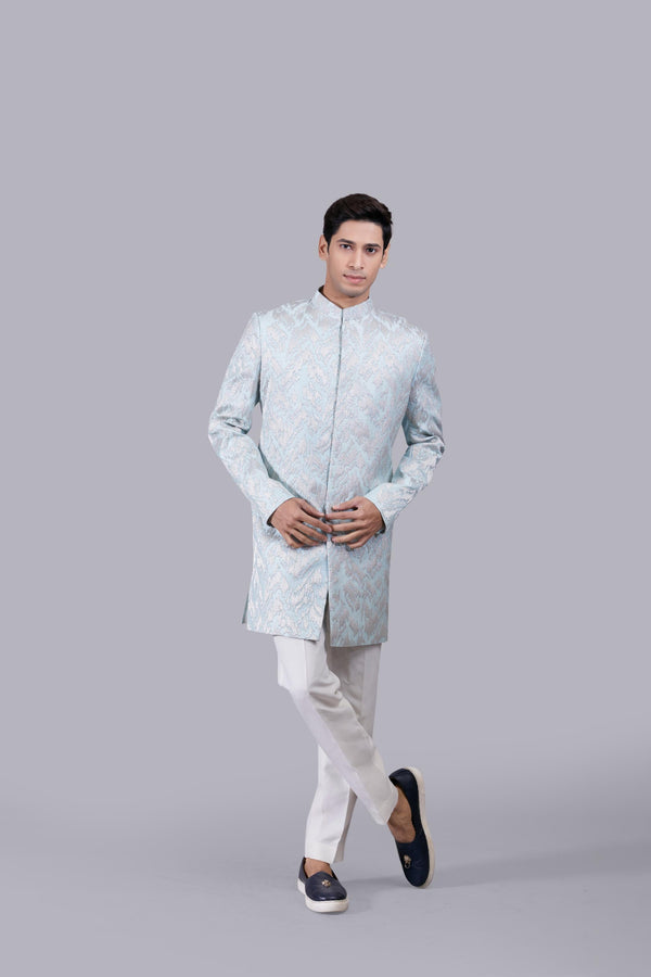 b more AQUA BLUE PURE SILK HAND JARI WORK INDO WESTERN