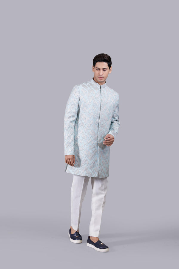 B More AQUA BLUE PURE SILK HAND JARI WORK INDO WESTERN