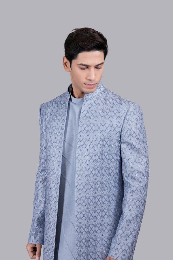 B More ACE BLUE RAW SILK THREAD WORK INDO WESTERN