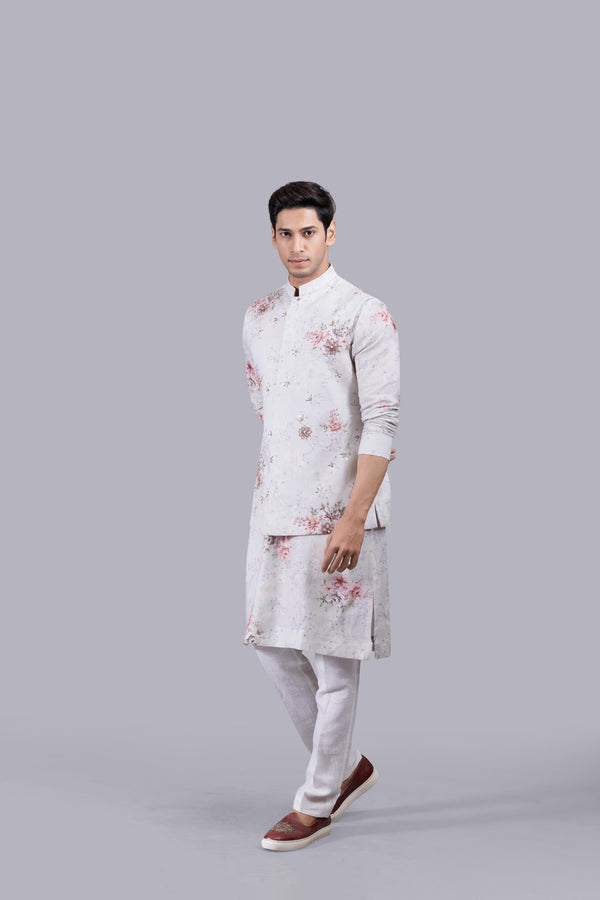 B More ACE GREY LINEN DIGITAL PRINT BUNDI SET