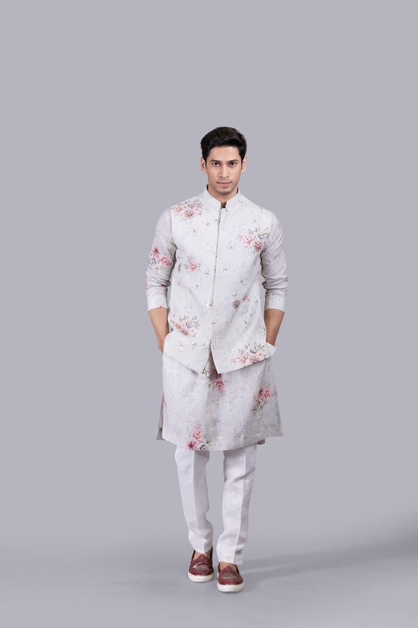 b more ACE GREY LINEN DIGITAL PRINT BUNDI SET