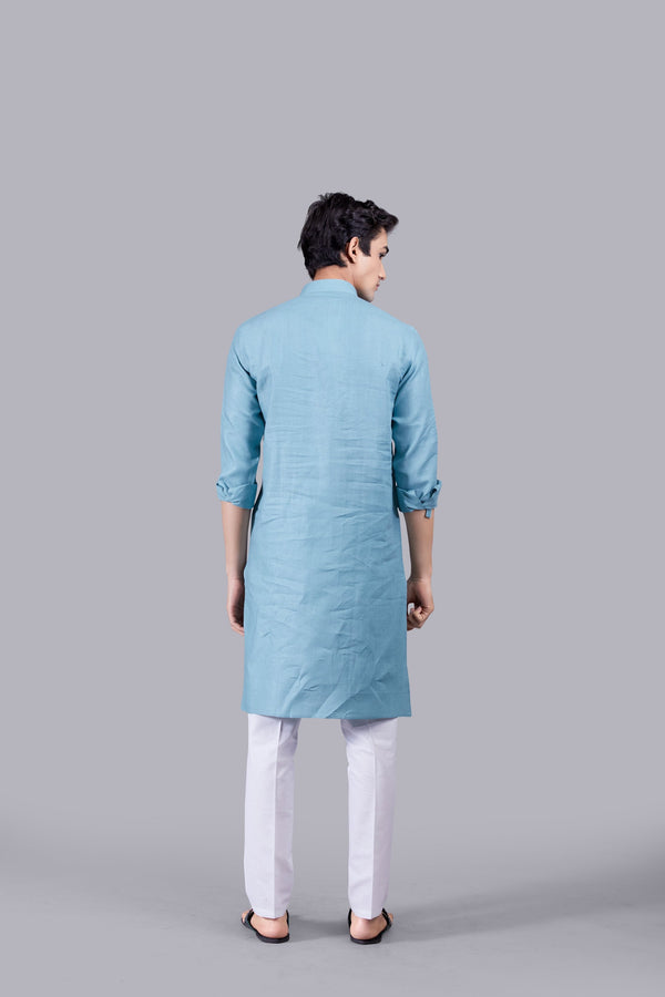 B More AQUA BLUE LINEN KURTA SET
