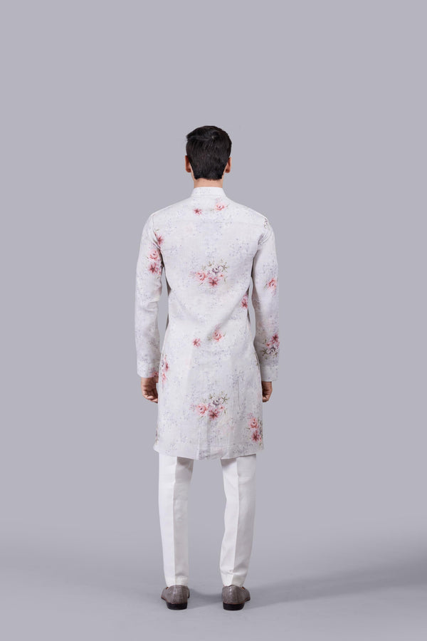 B More ASH BLUE DIGITAL PRINT LINEN KURTA SET