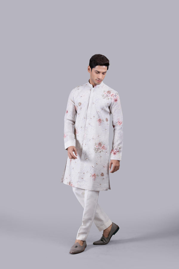 B More ASH BLUE DIGITAL PRINT LINEN KURTA SET