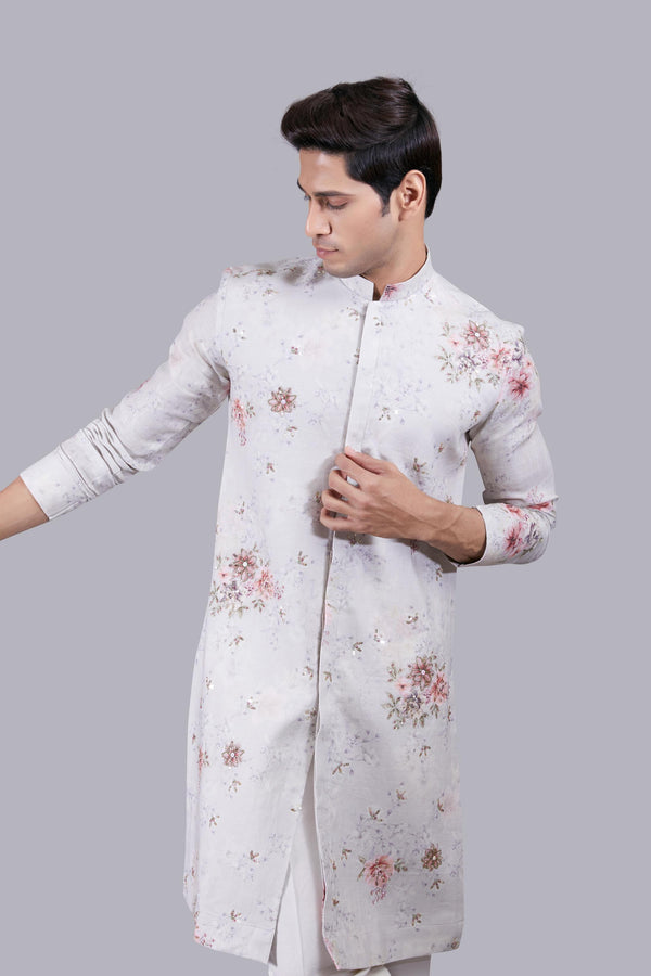 B More ASH BLUE DIGITAL PRINT LINEN KURTA SET