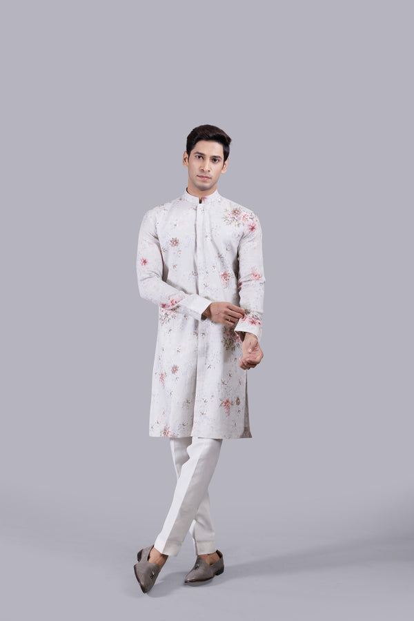b more ASH BLUE DIGITAL PRINT LINEN KURTA SET