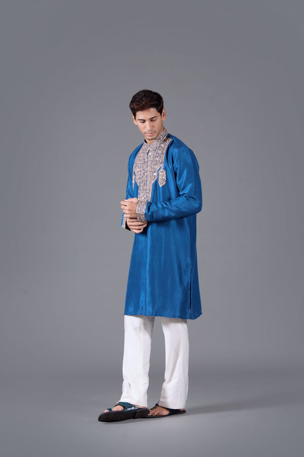 B More Azure Opulence Linen Silk Kurta