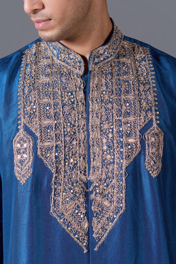 B More Azure Opulence Linen Silk Kurta